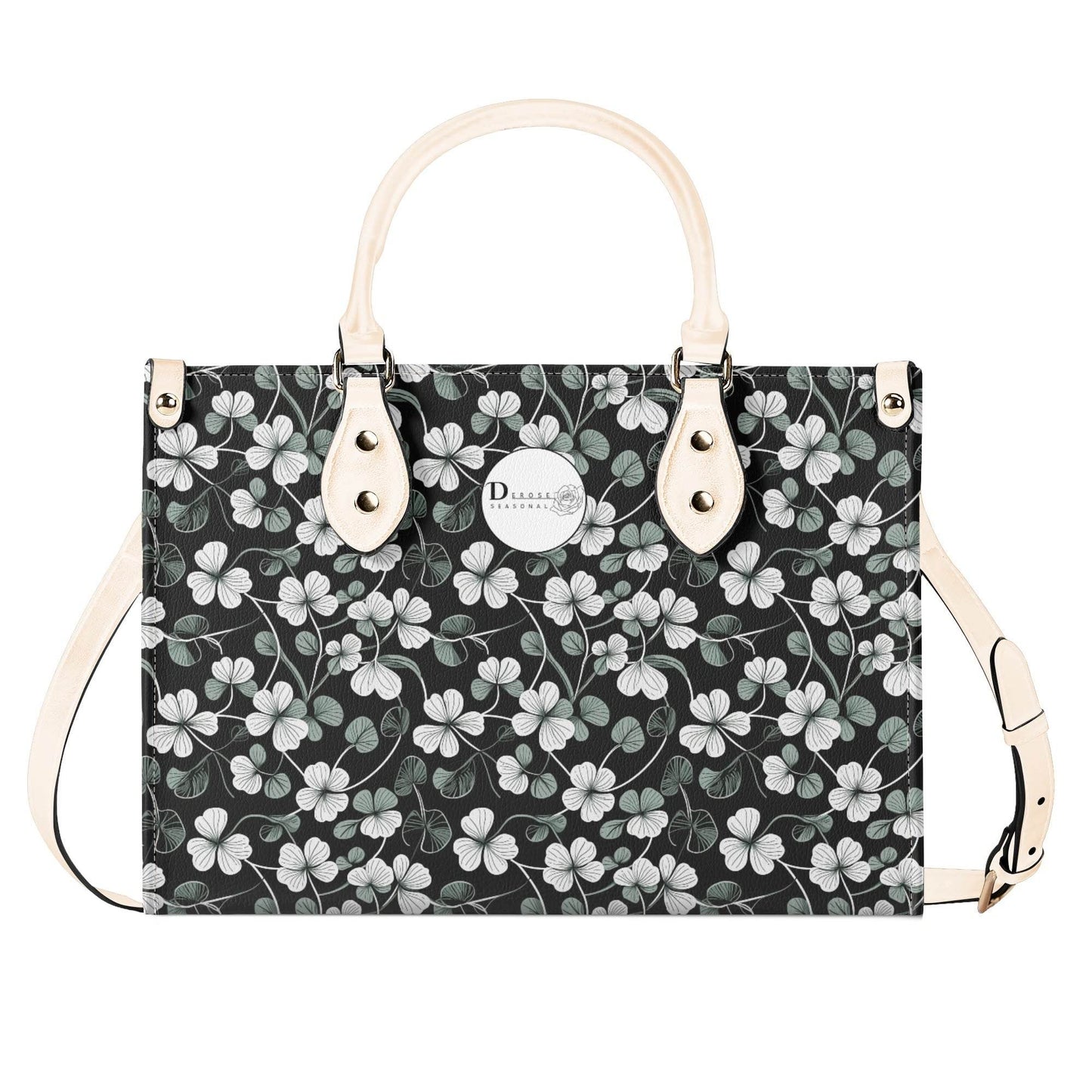 White and Green Clover Luxury Women Leather Handbag (3 sizes) - DeRose Seasonal