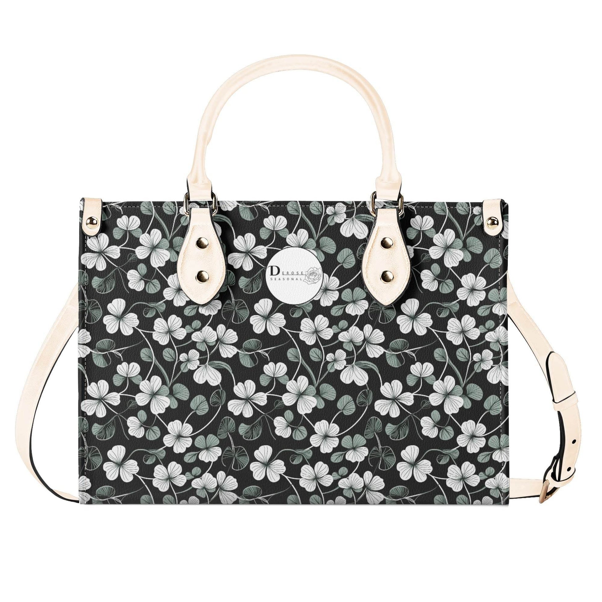 White and Green Clover Luxury Women Leather Handbag (3 sizes) - DeRose Seasonal
