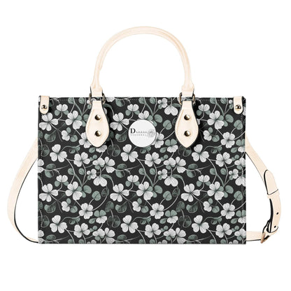 White and Green Clover Luxury Women Leather Handbag (3 sizes) - DeRose Seasonal