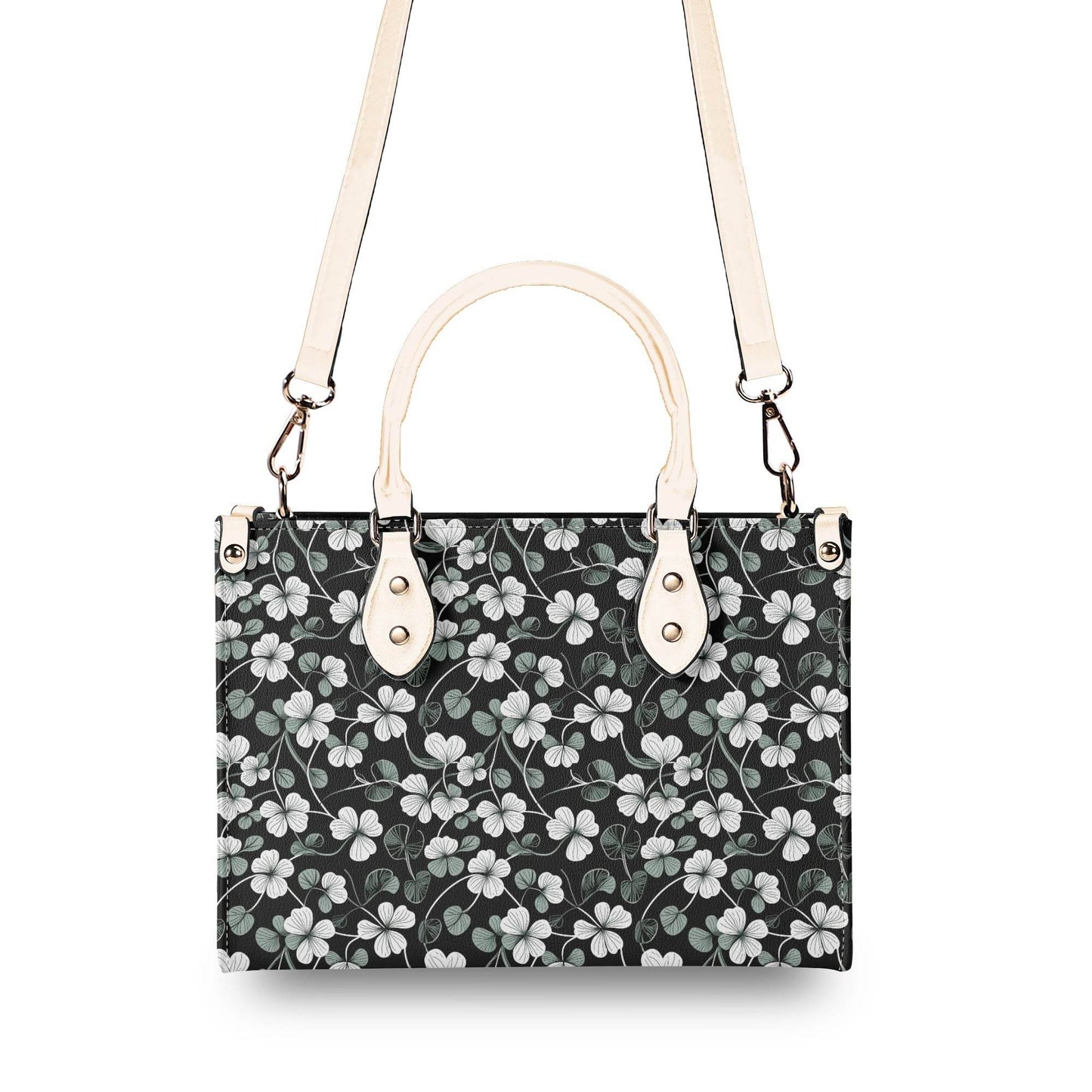 White and Green Clover Luxury Women Leather Handbag (3 sizes) - DeRose Seasonal