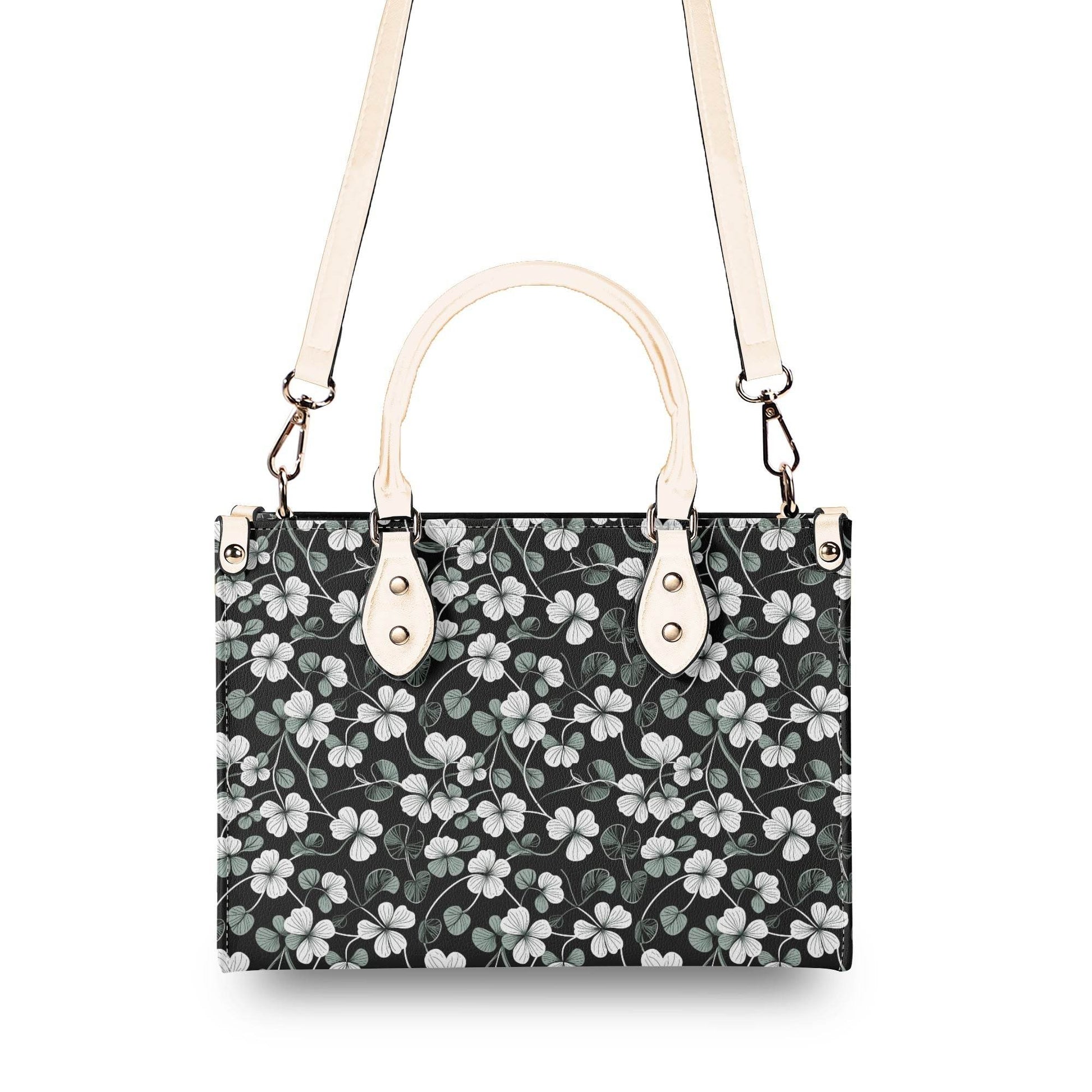 White and Green Clover Luxury Women Leather Handbag (3 sizes) - DeRose Seasonal