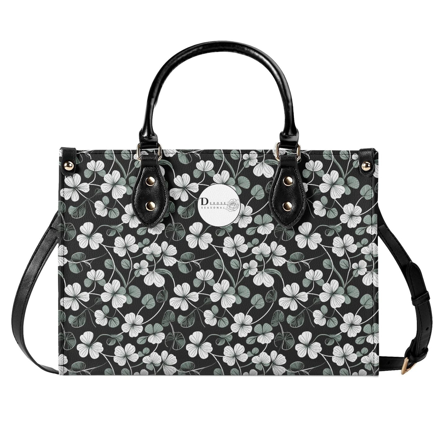 White and Green Clover Luxury Women Leather Handbag (3 sizes) - DeRose Seasonal