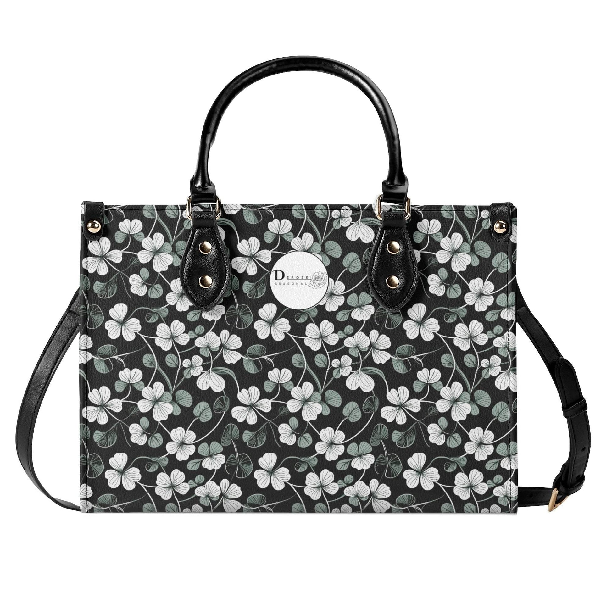 White and Green Clover Luxury Women Leather Handbag (3 sizes) - DeRose Seasonal
