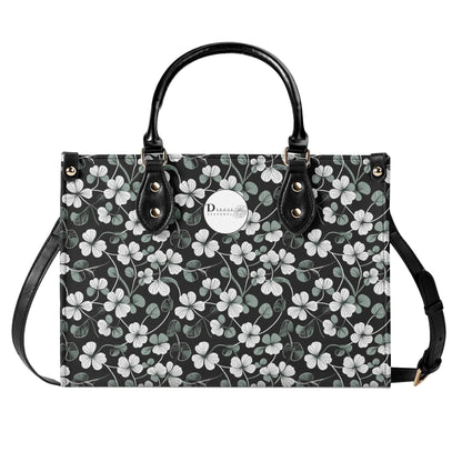 White and Green Clover Luxury Women Leather Handbag (3 sizes) - DeRose Seasonal