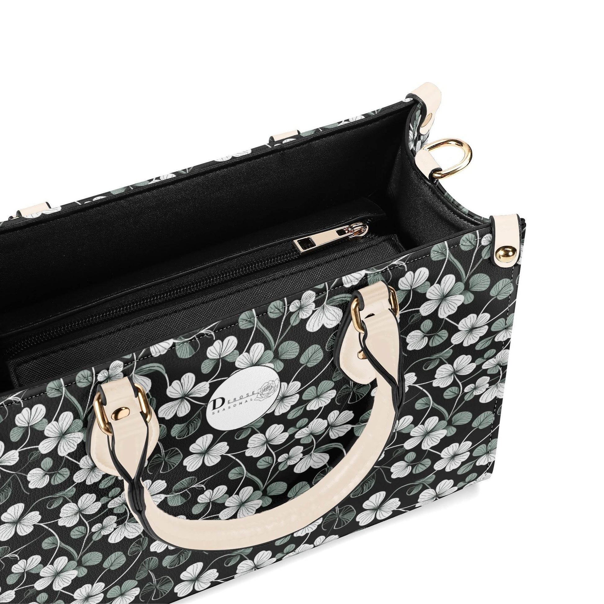 White and Green Clover Luxury Women Leather Handbag (3 sizes) - DeRose Seasonal