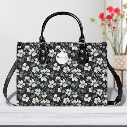 White and Green Clover Luxury Women Leather Handbag (3 sizes) - DeRose Seasonal
