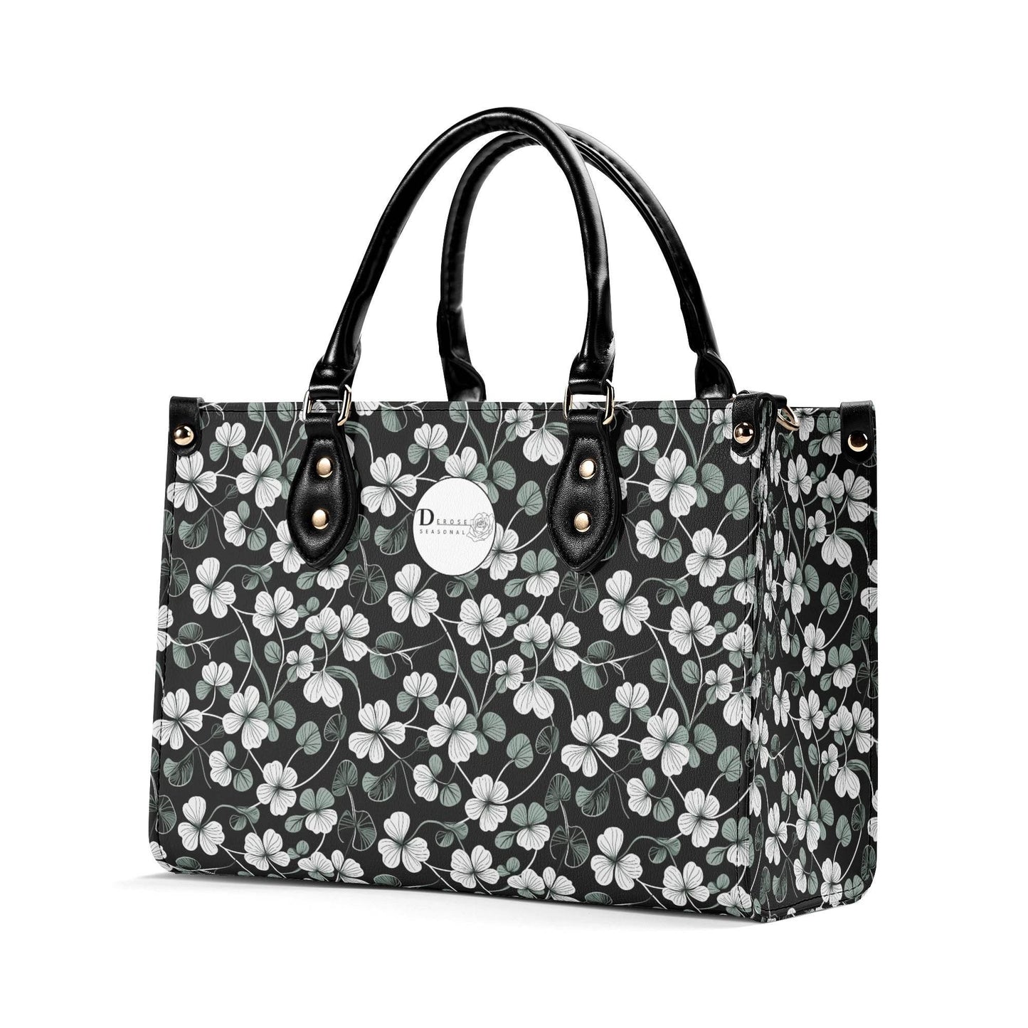 White and Green Clover Luxury Women Leather Handbag (3 sizes) - DeRose Seasonal