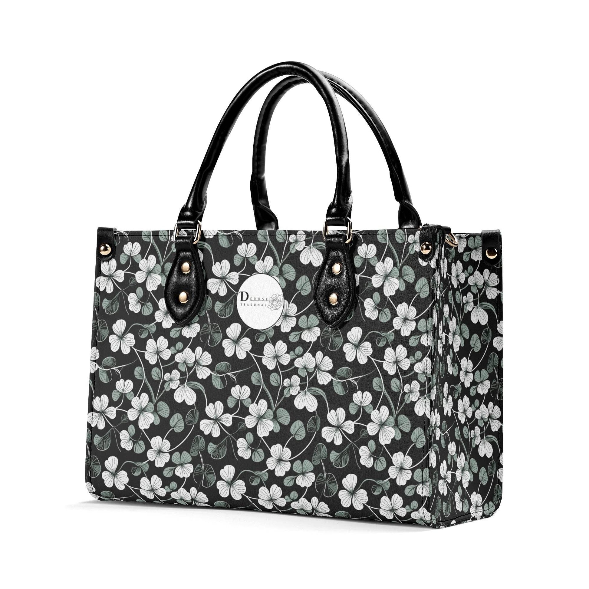 White and Green Clover Luxury Women Leather Handbag (3 sizes) - DeRose Seasonal