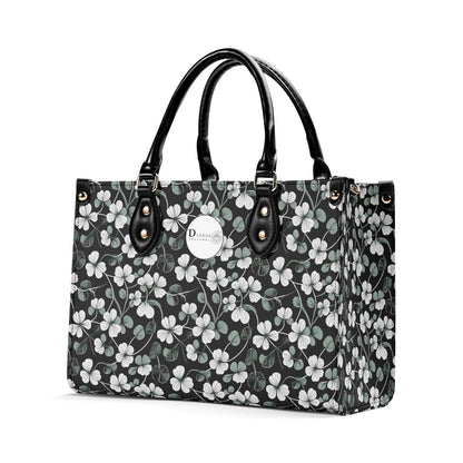 White and Green Clover Luxury Women Leather Handbag (3 sizes) - DeRose Seasonal