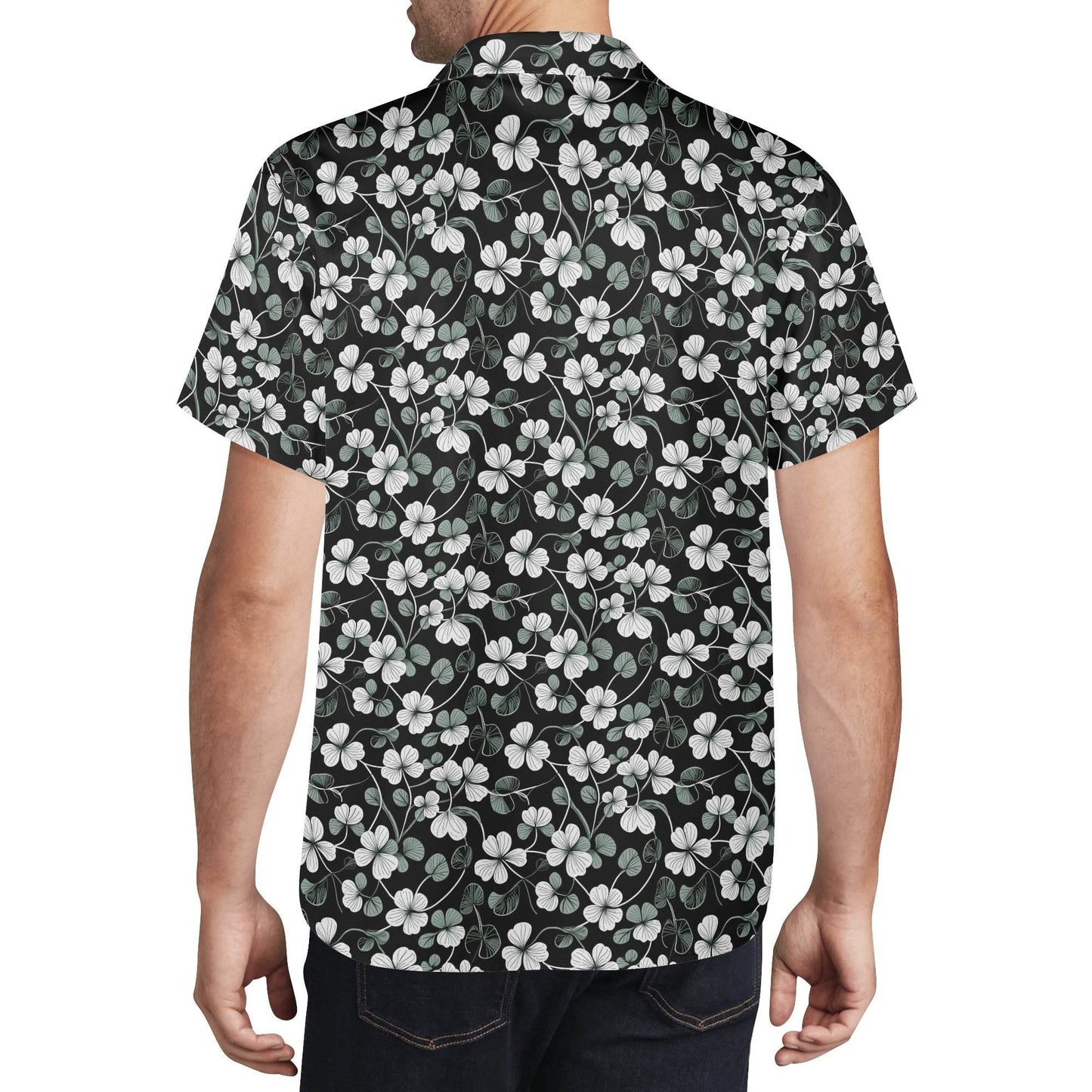 White and Green Clover Men's Casual Hawaiian Shirt - DeRose Seasonal