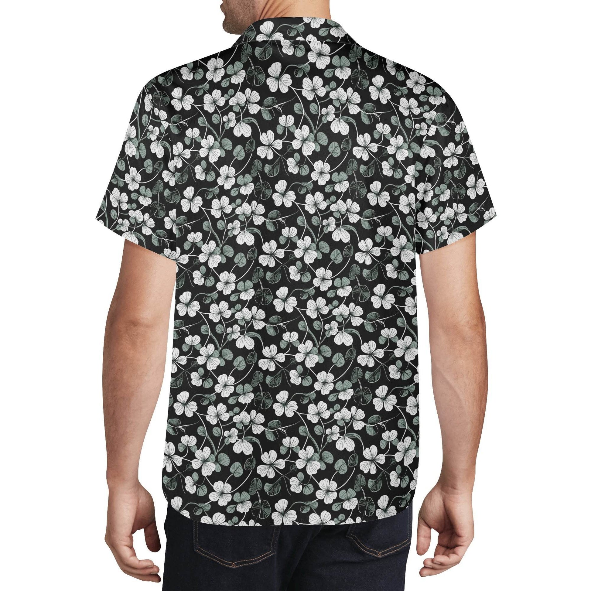 White and Green Clover Men's Casual Hawaiian Shirt - DeRose Seasonal