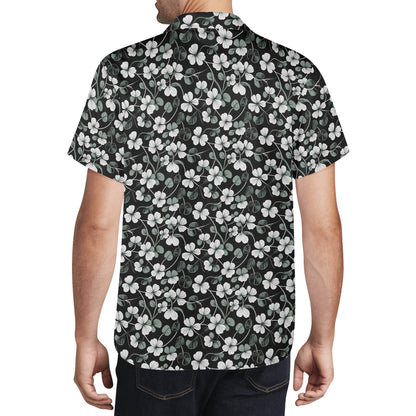White and Green Clover Men's Casual Hawaiian Shirt - DeRose Seasonal