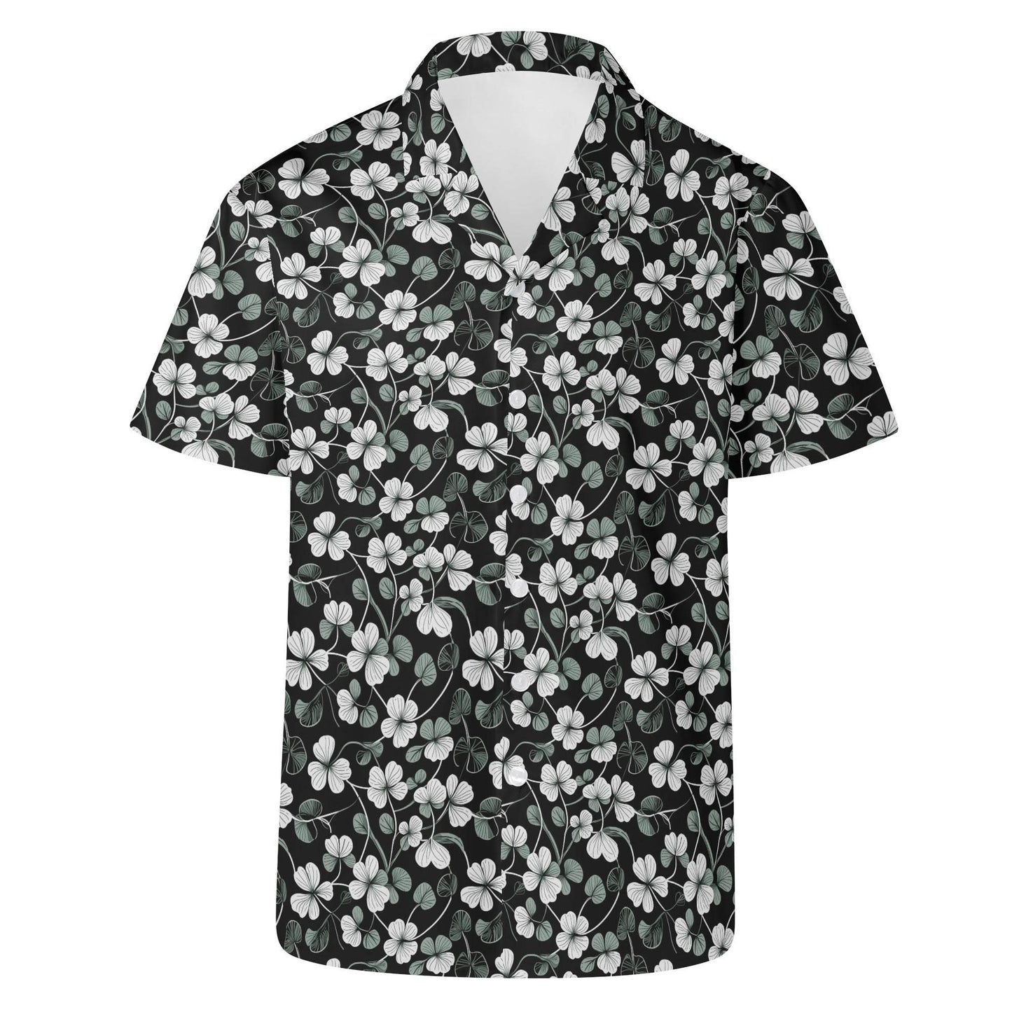 White and Green Clover Men's Casual Hawaiian Shirt - DeRose Seasonal