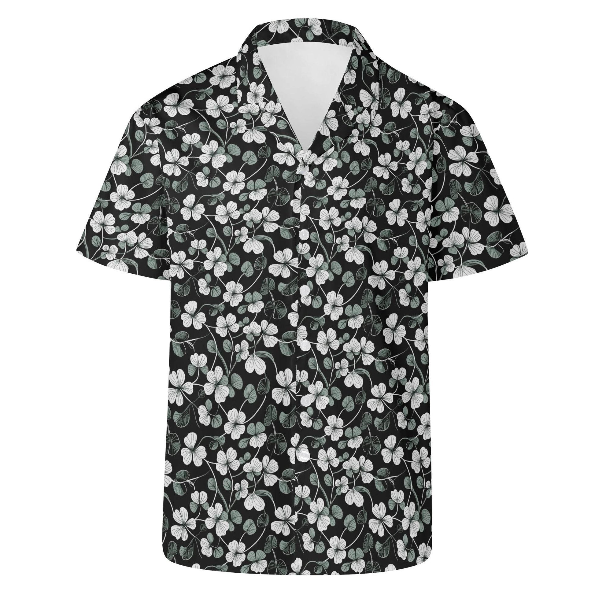 White and Green Clover Men's Casual Hawaiian Shirt - DeRose Seasonal