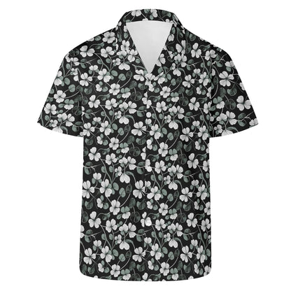 White and Green Clover Men's Casual Hawaiian Shirt - DeRose Seasonal