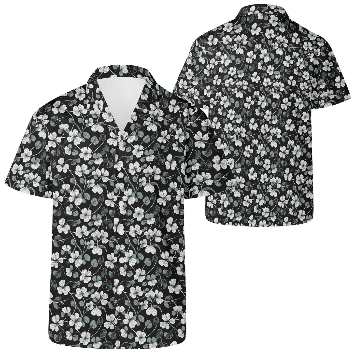 White and Green Clover Men's Casual Hawaiian Shirt - DeRose Seasonal