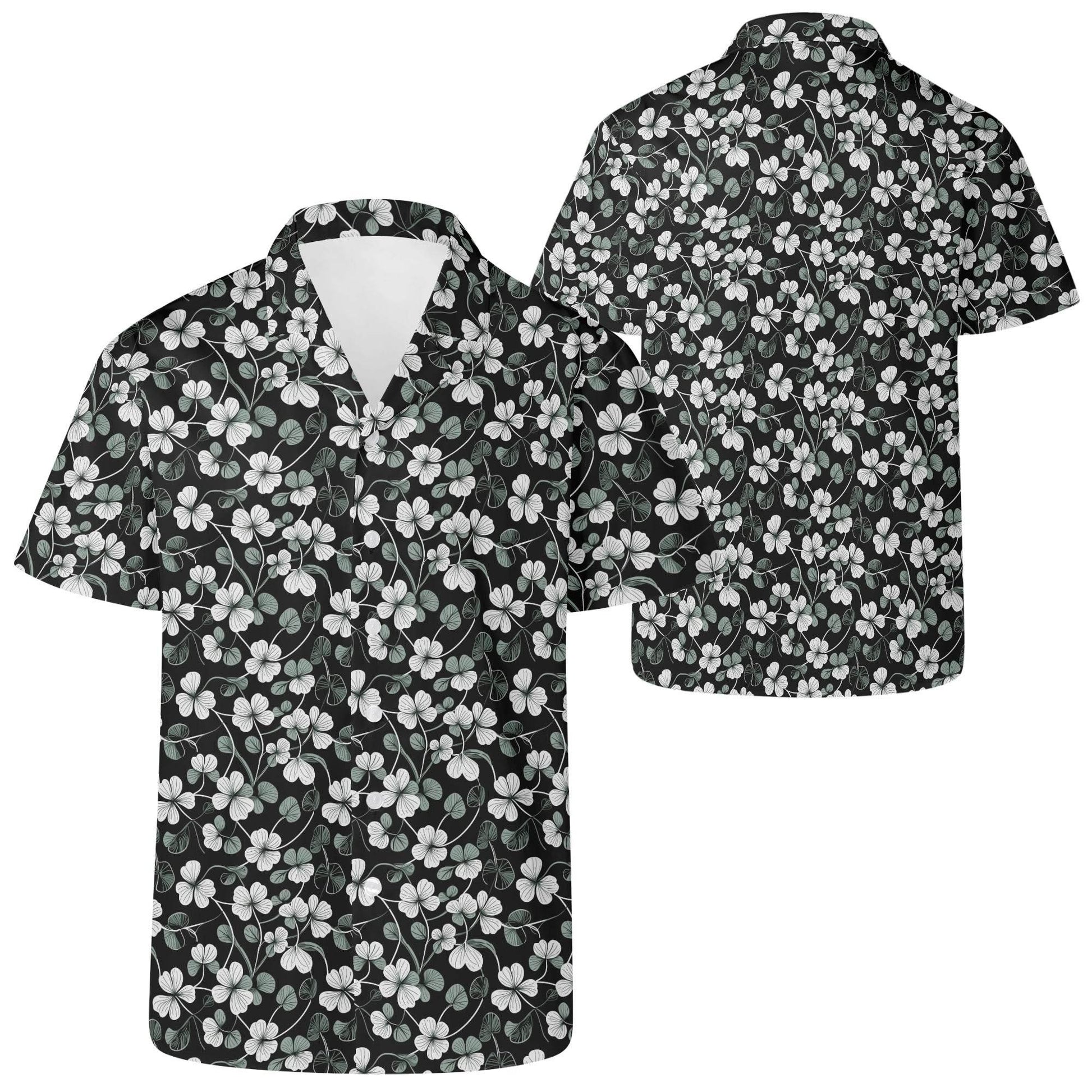 White and Green Clover Men's Casual Hawaiian Shirt - DeRose Seasonal