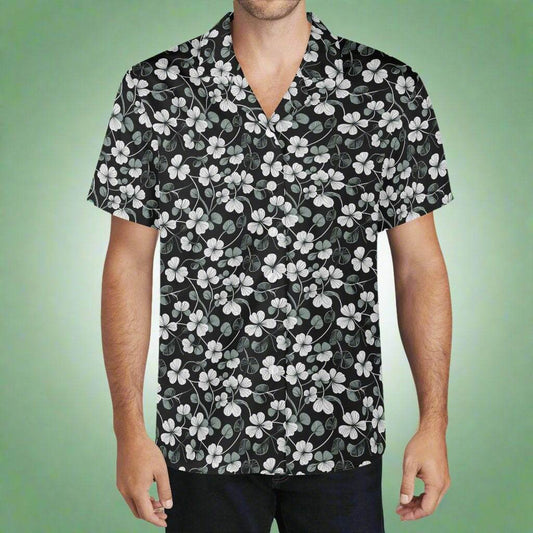 White and Green Clover Men's Casual Hawaiian Shirt - DeRose Seasonal