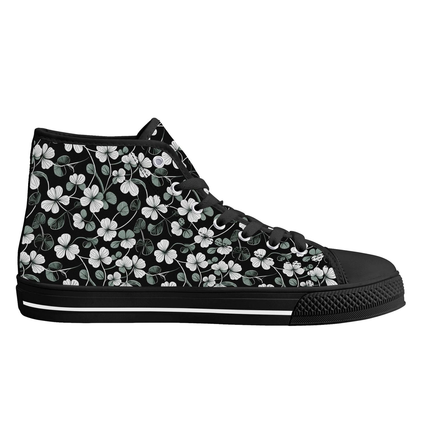 White and Green Clover Men's High Top Canvas Shoes - DeRose Seasonal
