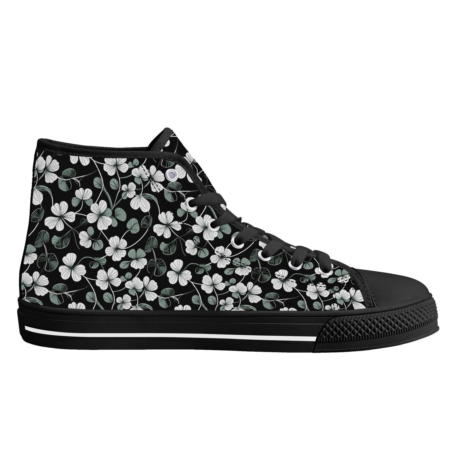 White and Green Clover Men's High Top Canvas Shoes - DeRose Seasonal