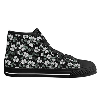 White and Green Clover Men's High Top Canvas Shoes - DeRose Seasonal