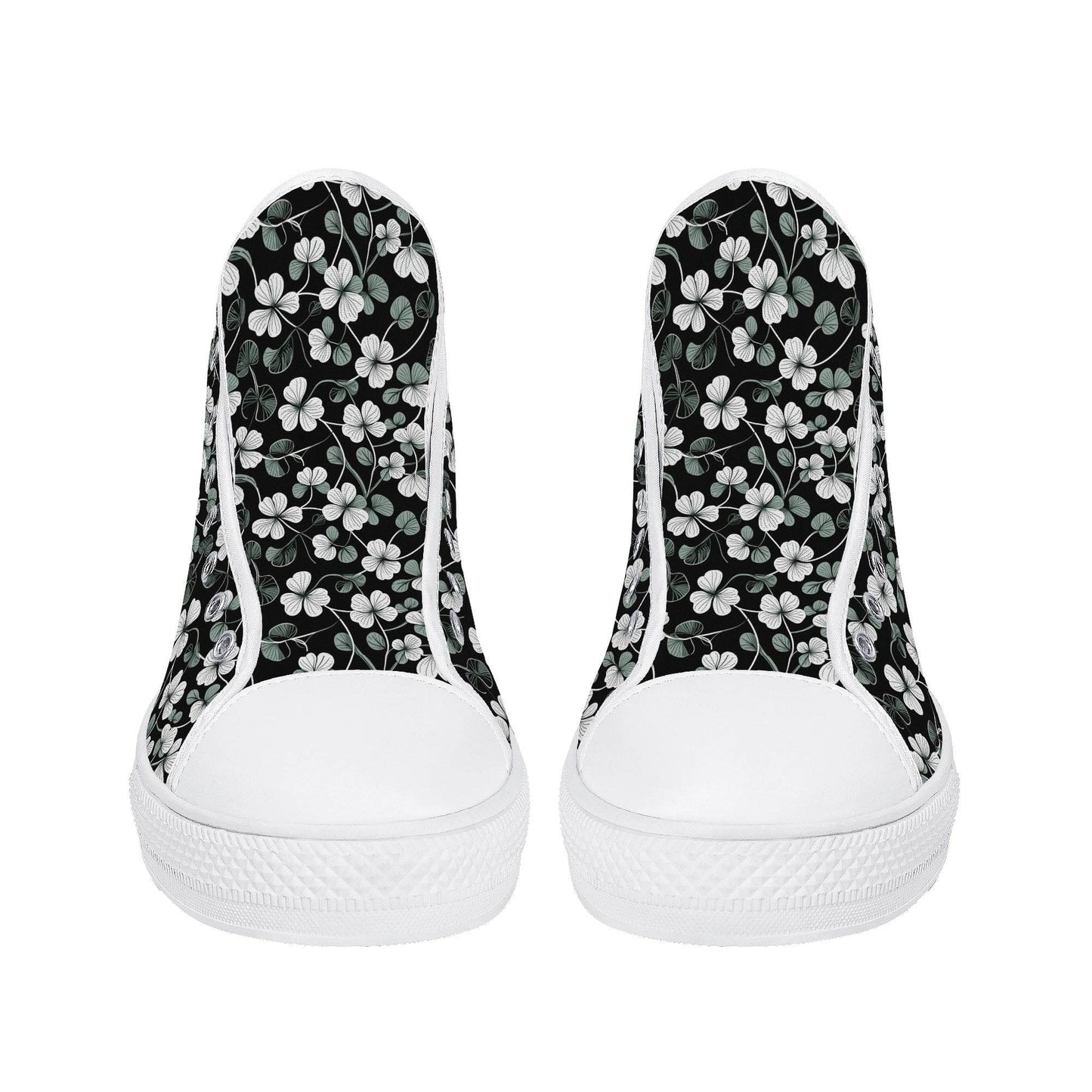 White and Green Clover Men's High Top Canvas Shoes - DeRose Seasonal