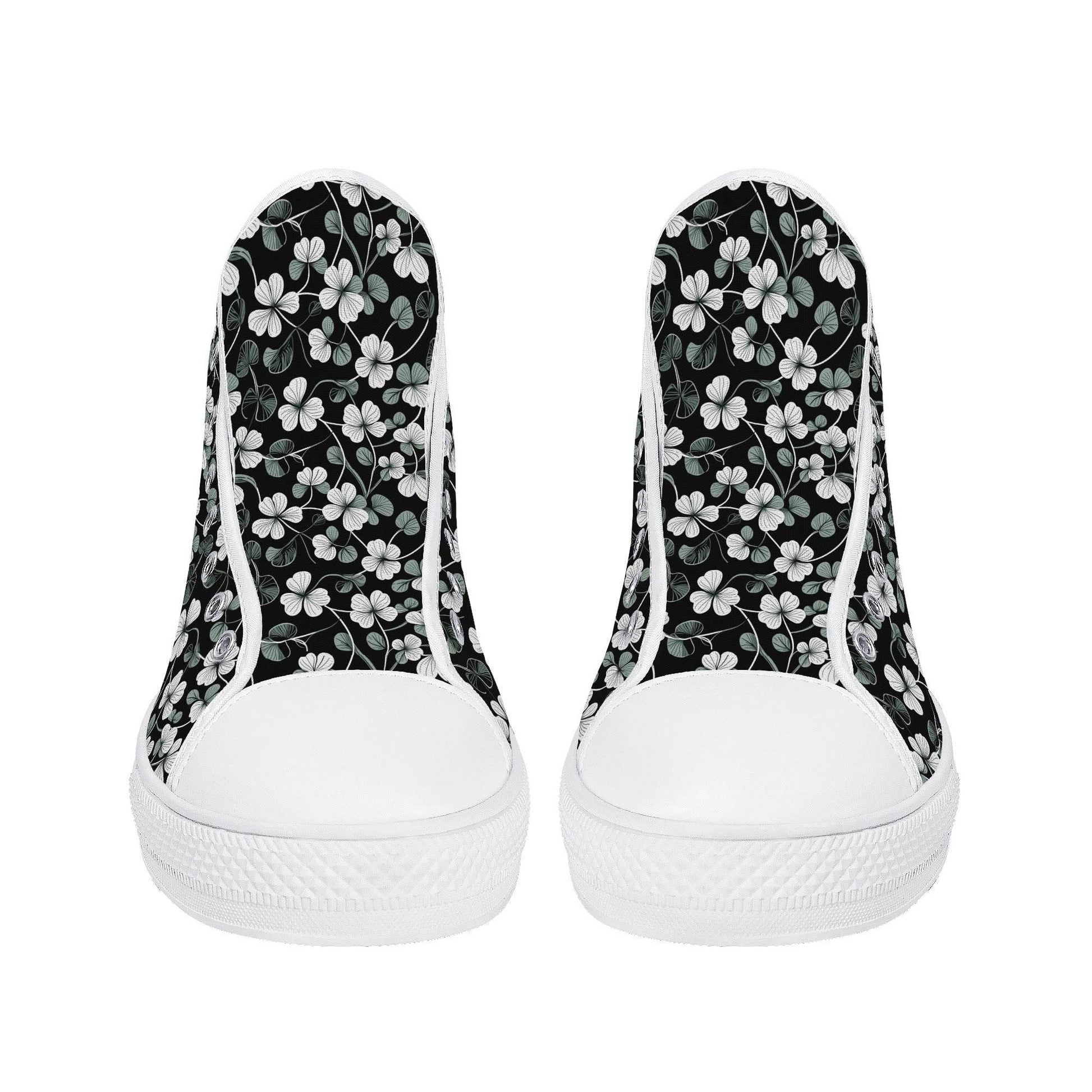 White and Green Clover Men's High Top Canvas Shoes - DeRose Seasonal