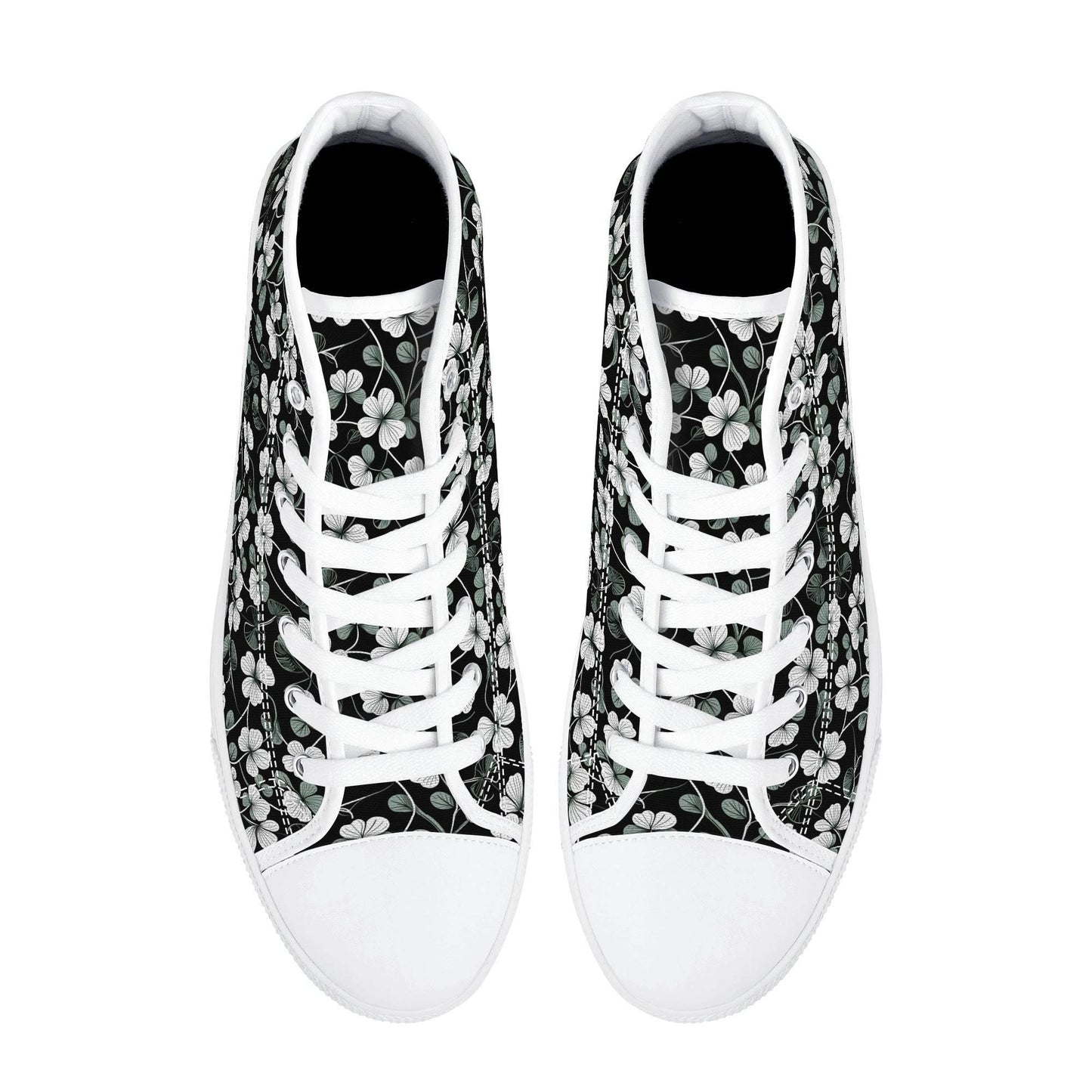 White and Green Clover Men's High Top Canvas Shoes - DeRose Seasonal