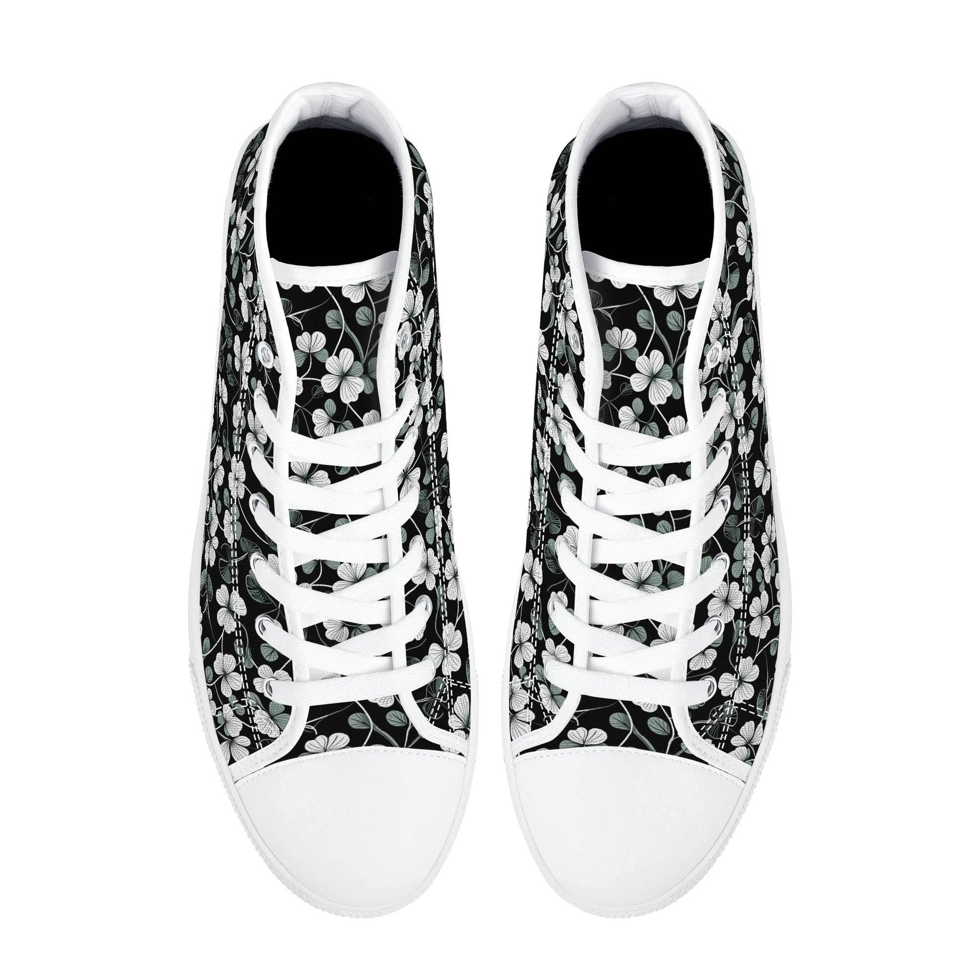 White and Green Clover Men's High Top Canvas Shoes - DeRose Seasonal