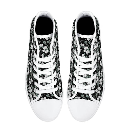 White and Green Clover Men's High Top Canvas Shoes - DeRose Seasonal