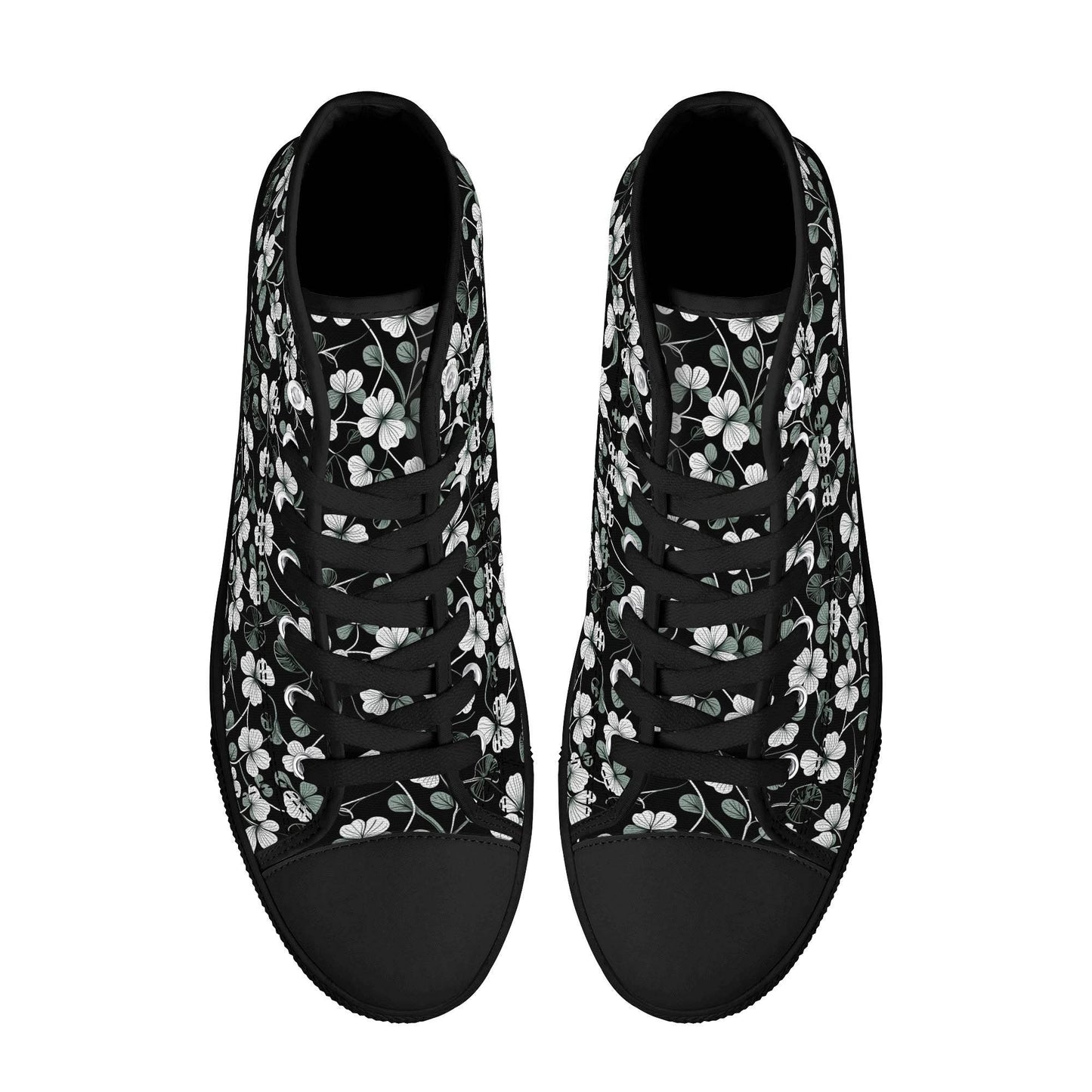 White and Green Clover Men's High Top Canvas Shoes - DeRose Seasonal