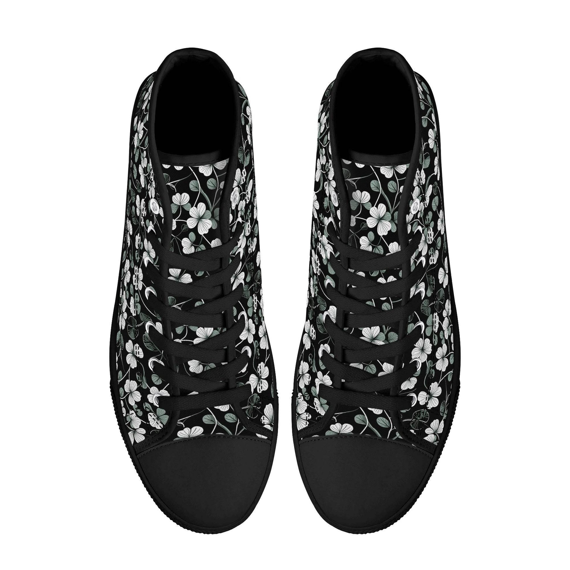 White and Green Clover Men's High Top Canvas Shoes - DeRose Seasonal