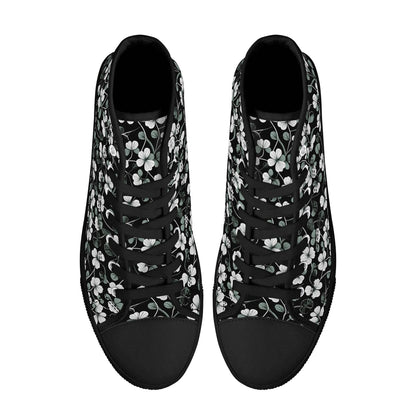 White and Green Clover Men's High Top Canvas Shoes - DeRose Seasonal