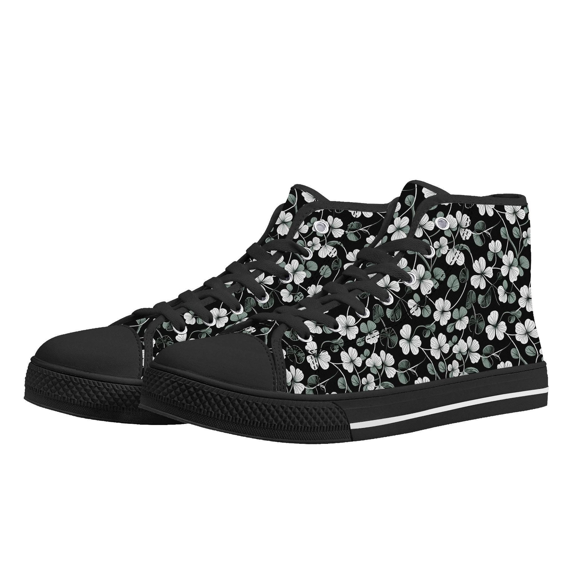White and Green Clover Men's High Top Canvas Shoes - DeRose Seasonal