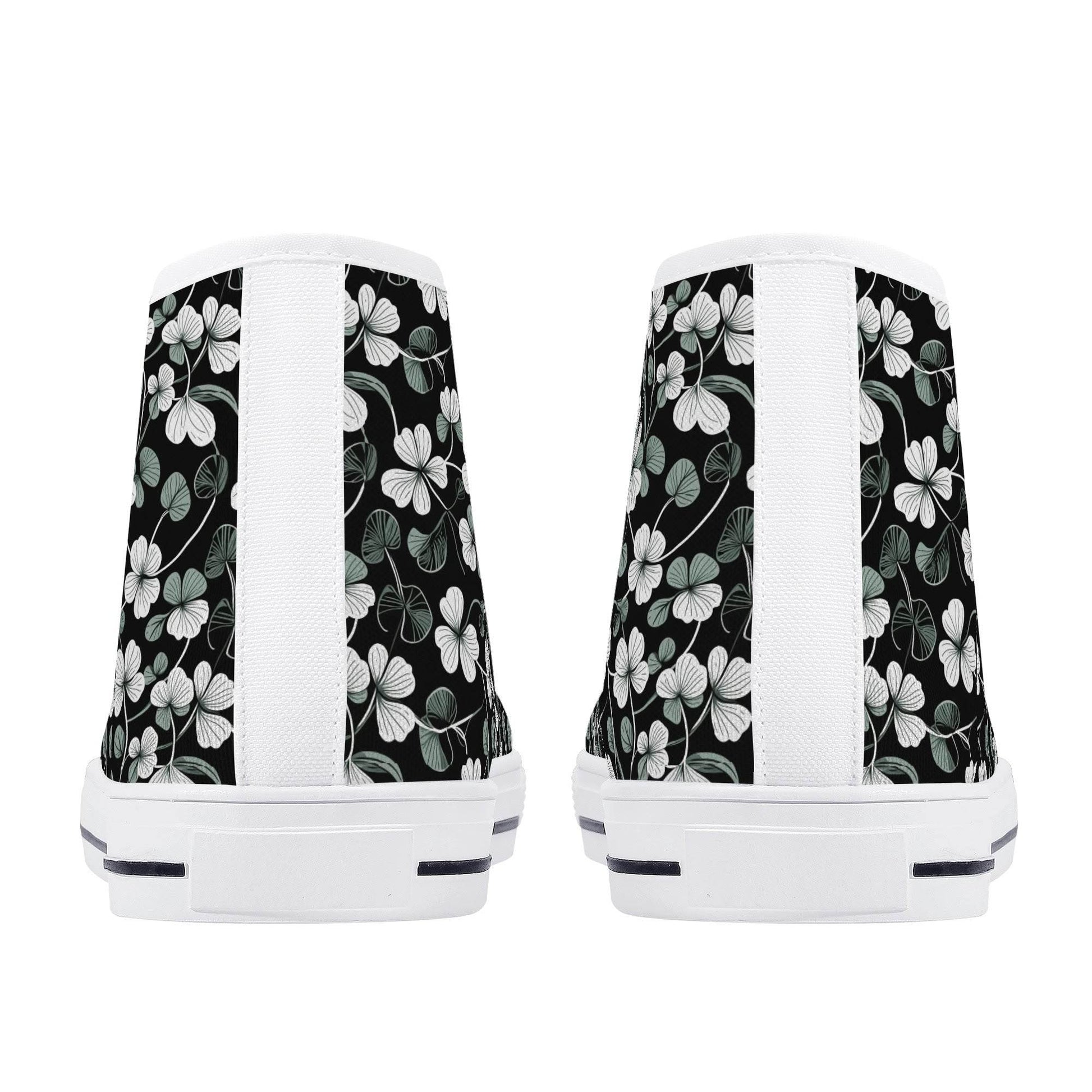 White and Green Clover Men's High Top Canvas Shoes - DeRose Seasonal