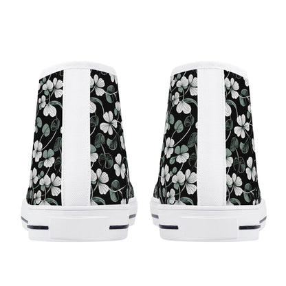 White and Green Clover Men's High Top Canvas Shoes - DeRose Seasonal