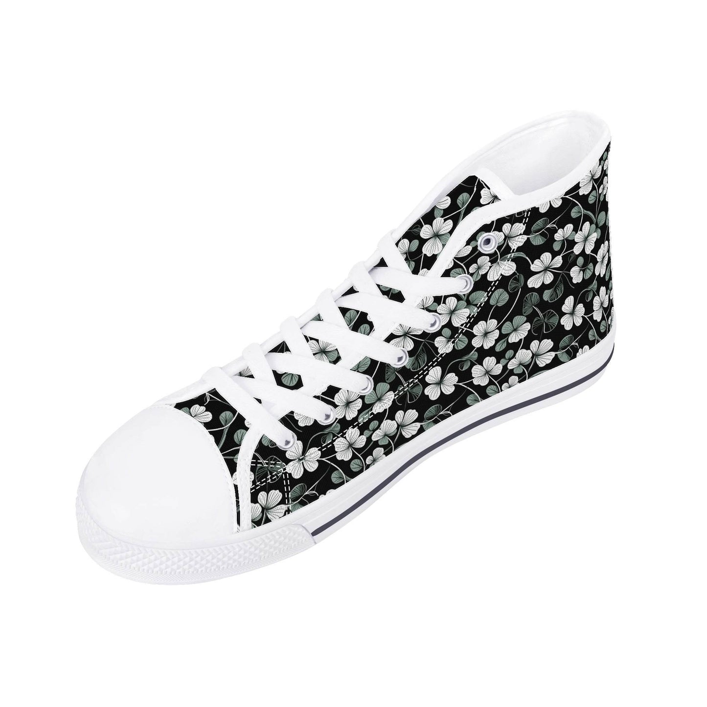 White and Green Clover Men's High Top Canvas Shoes - DeRose Seasonal