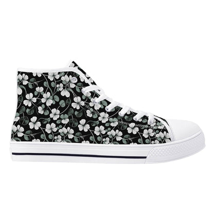 White and Green Clover Men's High Top Canvas Shoes - DeRose Seasonal