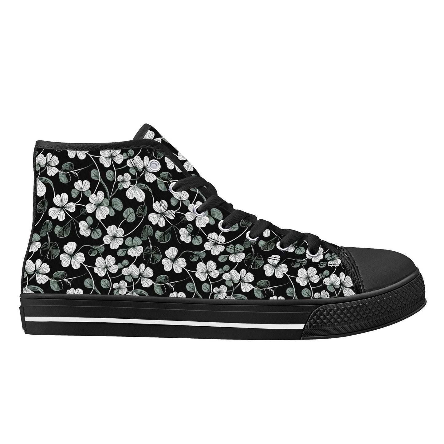 White and Green Clover Men's High Top Canvas Shoes - DeRose Seasonal