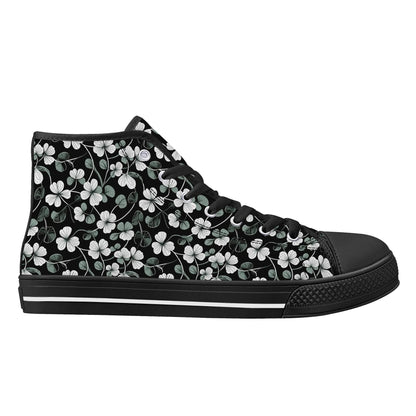 White and Green Clover Men's High Top Canvas Shoes - DeRose Seasonal