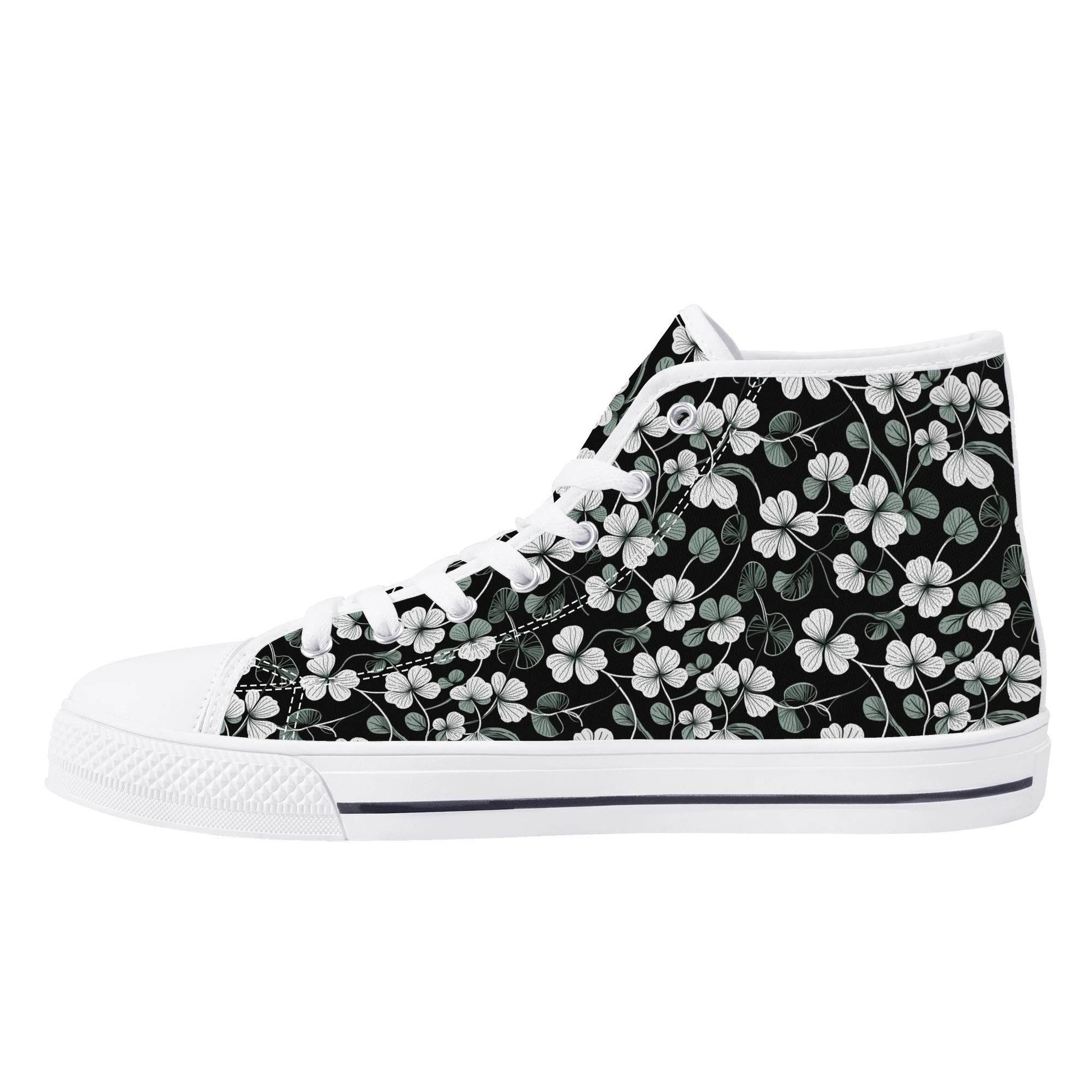 White and Green Clover Men's High Top Canvas Shoes - DeRose Seasonal
