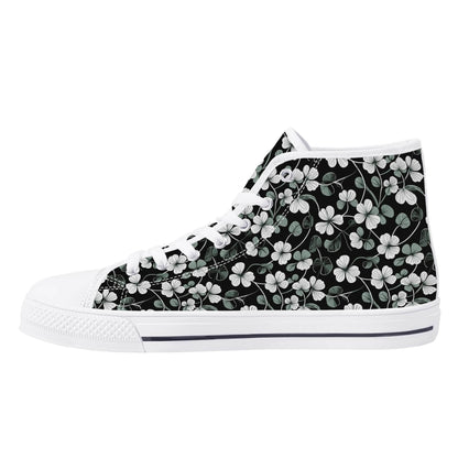 White and Green Clover Men's High Top Canvas Shoes - DeRose Seasonal