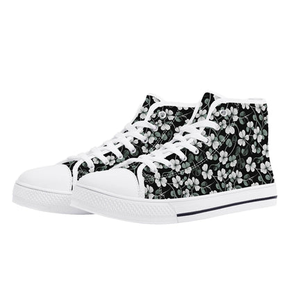 White and Green Clover Men's High Top Canvas Shoes - DeRose Seasonal