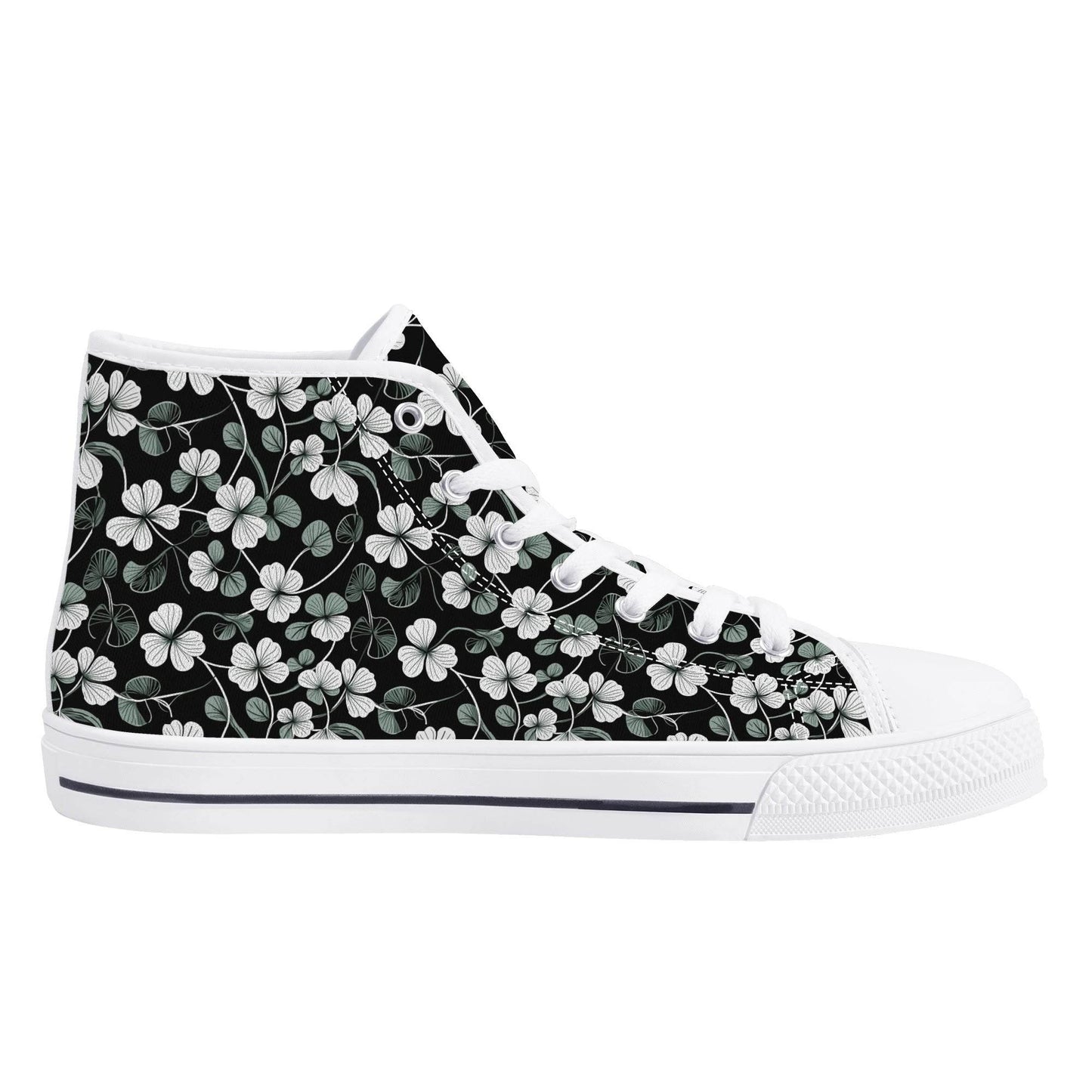 White and Green Clover Men's High Top Canvas Shoes - DeRose Seasonal