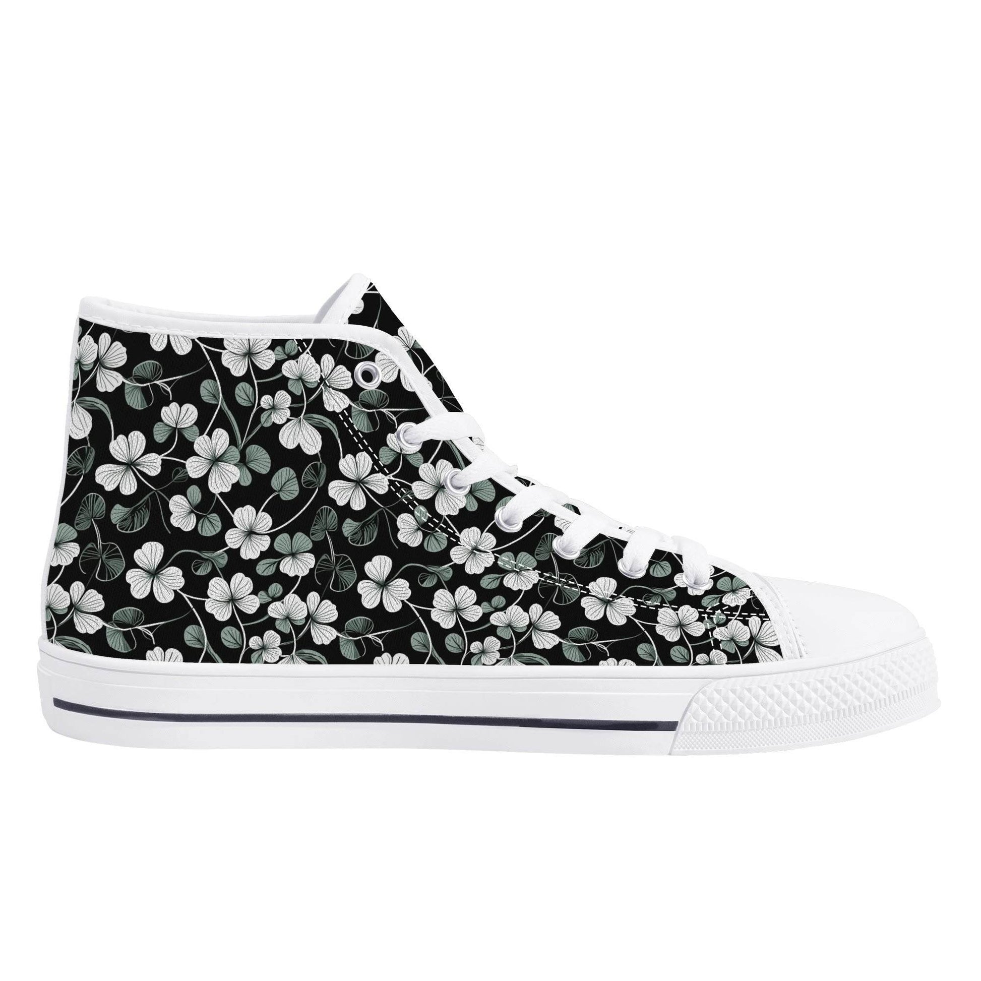 White and Green Clover Men's High Top Canvas Shoes - DeRose Seasonal