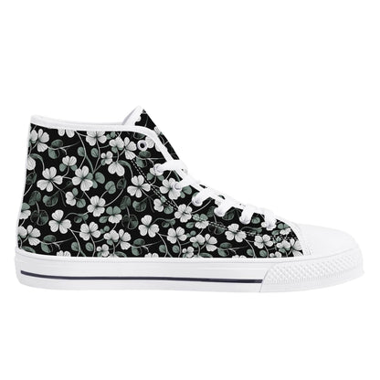 White and Green Clover Men's High Top Canvas Shoes - DeRose Seasonal