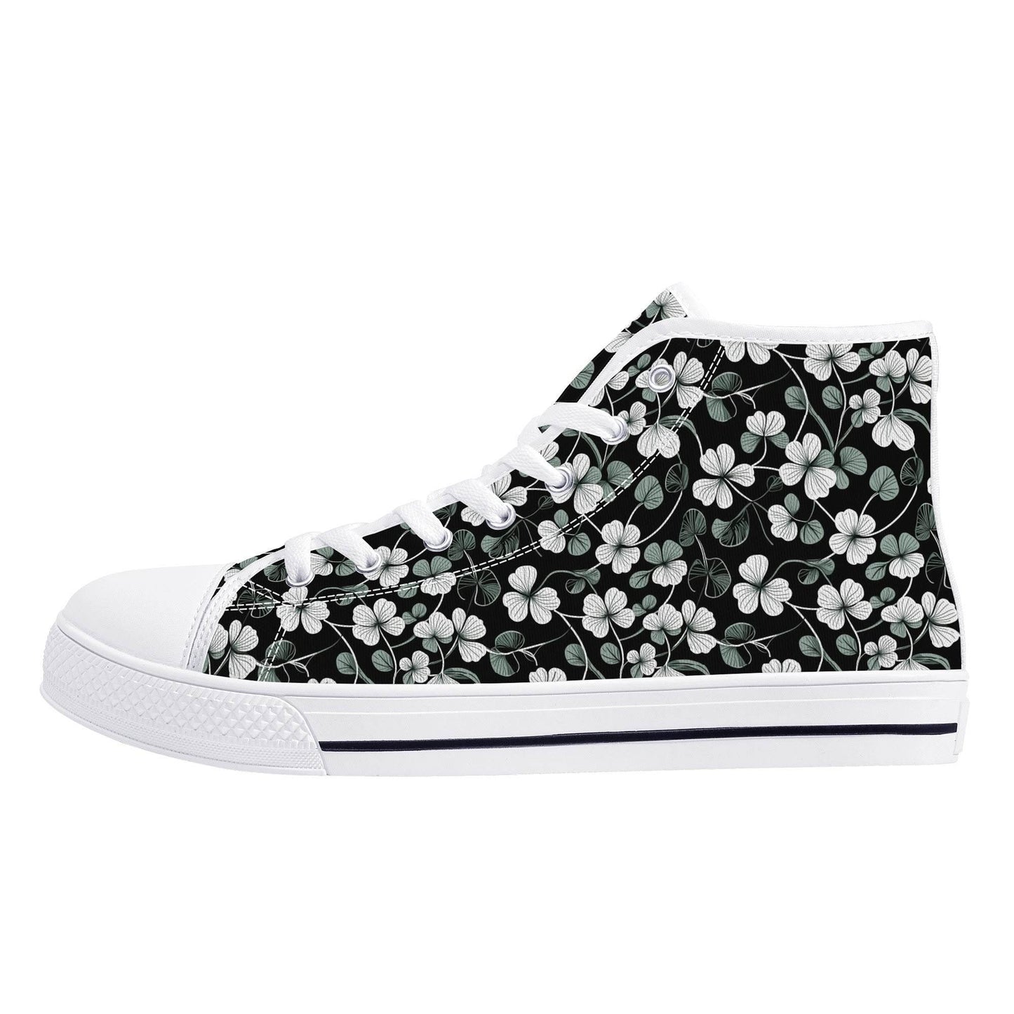 White and Green Clover Men's High Top Canvas Shoes - DeRose Seasonal