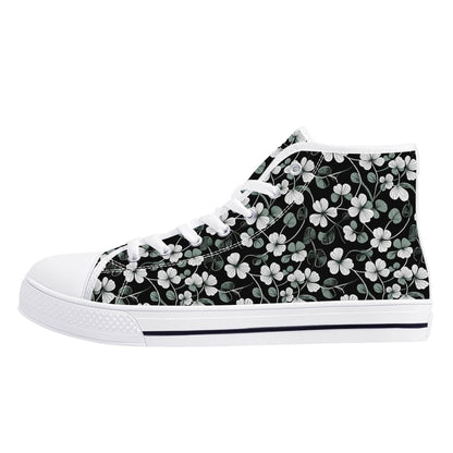 White and Green Clover Men's High Top Canvas Shoes - DeRose Seasonal
