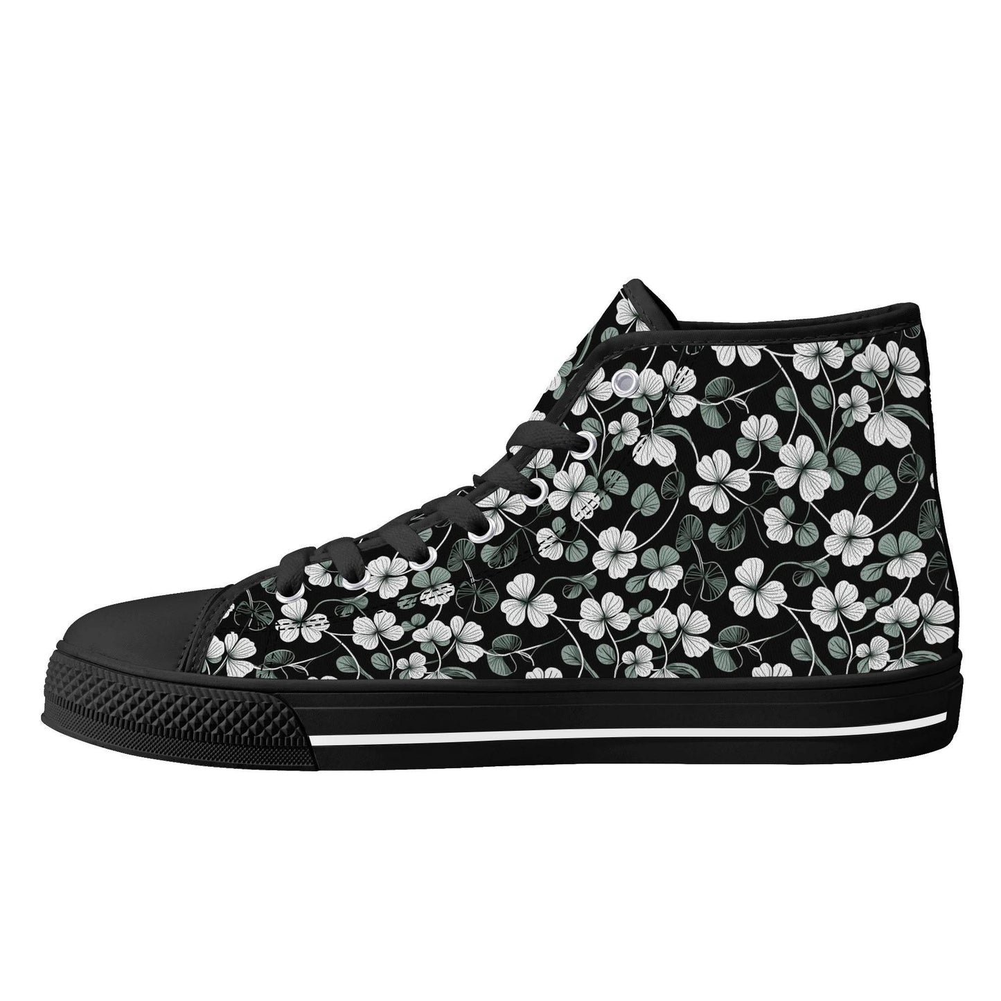 White and Green Clover Men's High Top Canvas Shoes - DeRose Seasonal