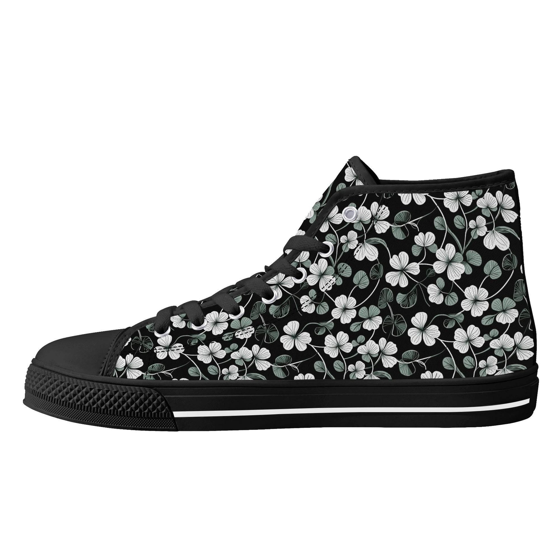 White and Green Clover Men's High Top Canvas Shoes - DeRose Seasonal